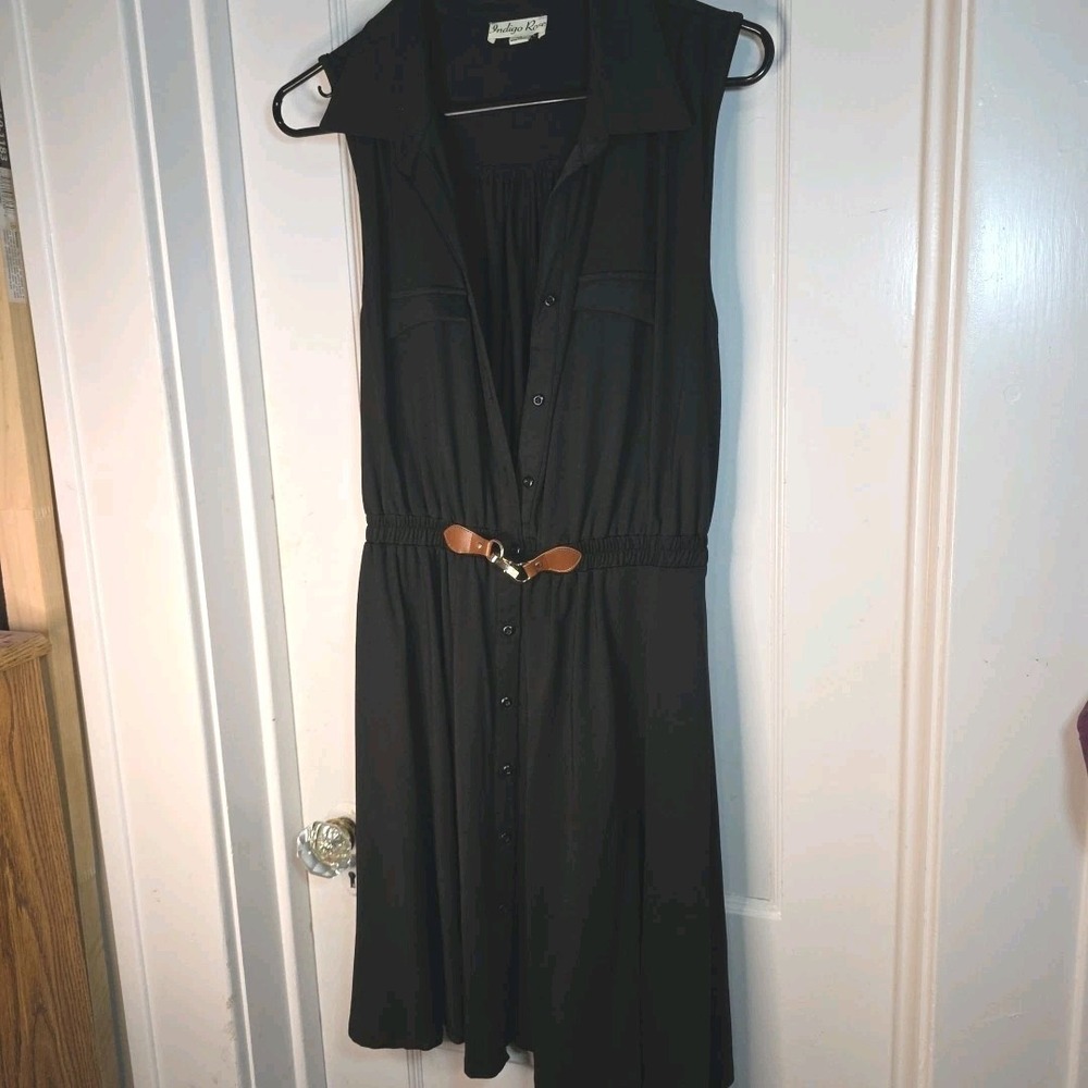 Indigo Rose Black Sleeveless Collar Stretchy Belted Dress M